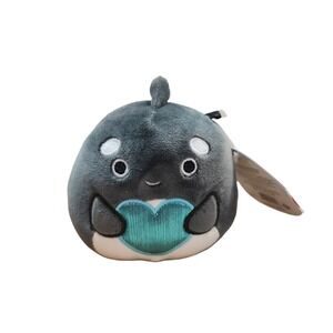 NWT Squishmallows 5" Kai Mini Orca Whale Plush Stuffed Animal Gray w Blue Heart